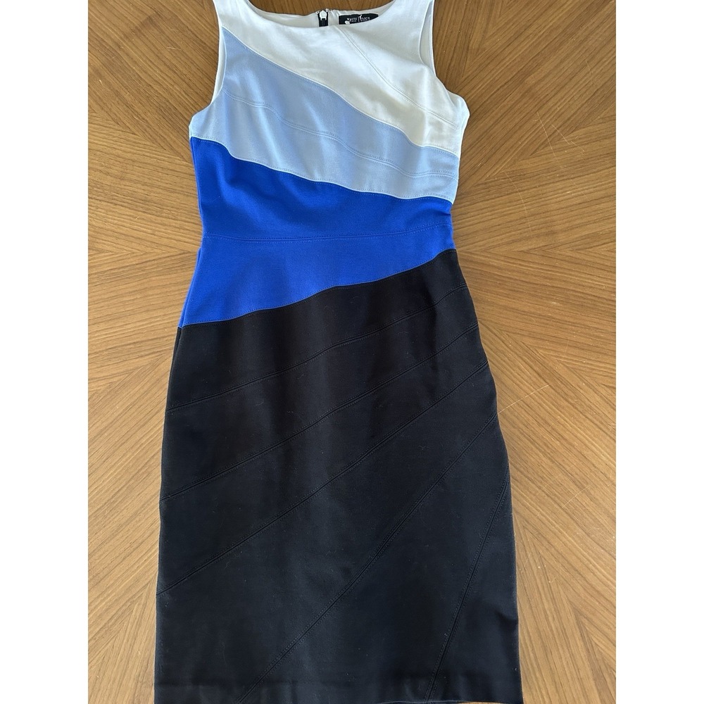 WHITE HOUSE BLACK MARKET Blue Sleeveless Colorblock Dress Fitted Bodycon Sz 00